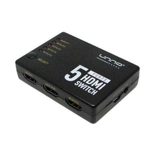 Produco- (3) Switch de 5 puertos HDMI Unno HB1203BK