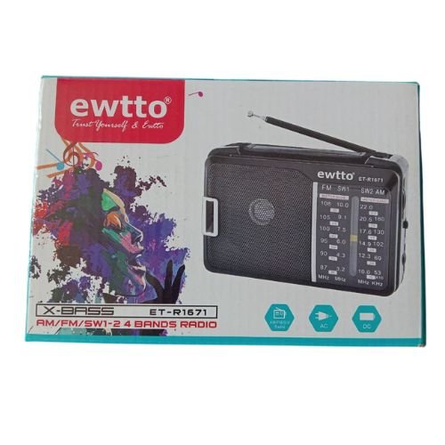 MP3 Bluetooth ewtto ET-R1671 Radio, radio de 4 bandas, compatibilidad FM,AM,SW1-2, antena externa, corriente funcional de 3V, el paquete contiene el producto y AC cable de carga.