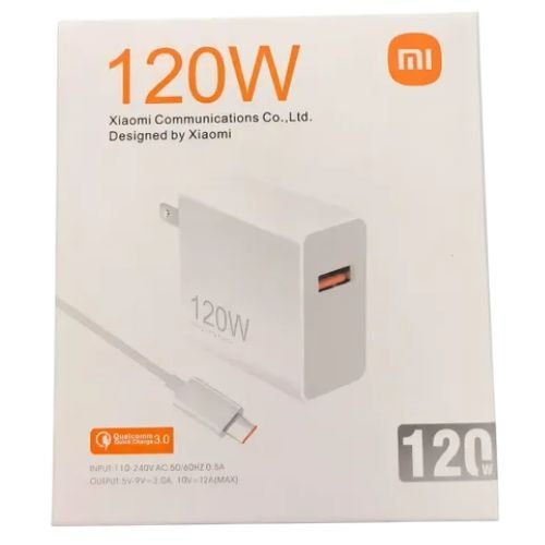 Transformador p/celular, tablet o computadora portátil, de 120W tipo C Xiaomi GaN. USB con opción a 9V/2.4A, 12V/2A, 120W/6.0A. Tipo C con opción a 9V/3.0A, 11V/3.0A, 12V/5.0A, 15V/3.0A, 20V/3.0A, 67W/3.25A