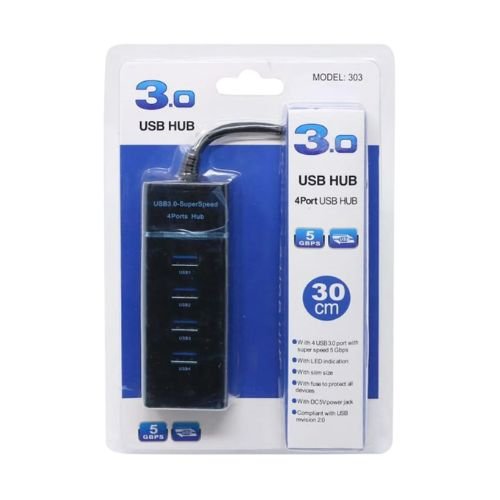 Hub 4 puertos USB 3.0 Azul 30cm.